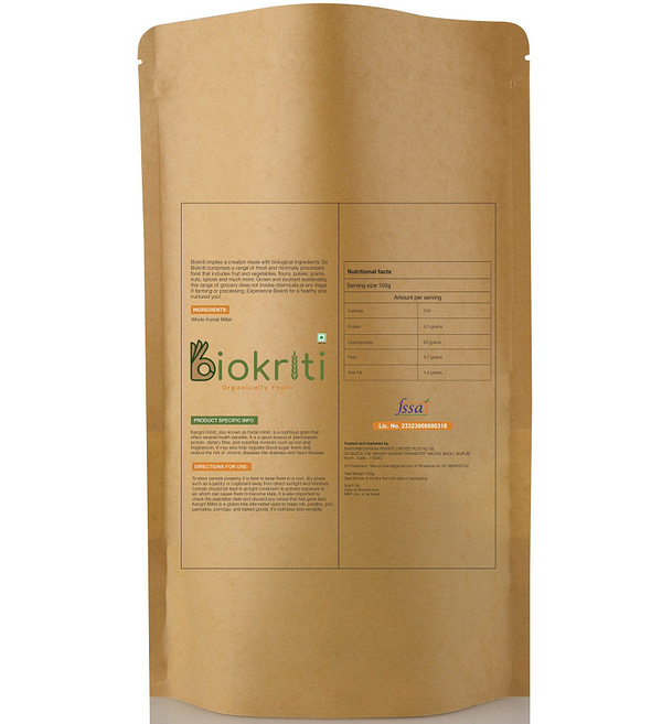 Biokriti Foxtail Whole Kangni Millet 500g Organic Store